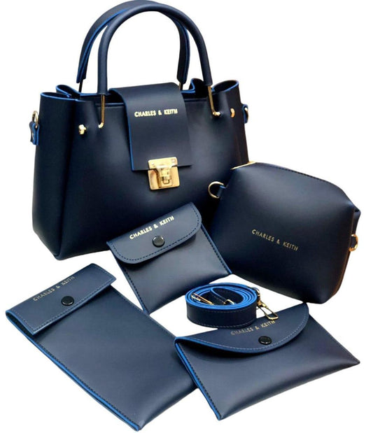 Stylish Women's Faux Leather Hand Bag Set - 5 Pcs