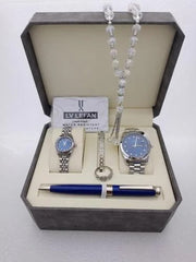 Men's Stainless Steel Set: Watch, Rosary, Pen & Cufflinks